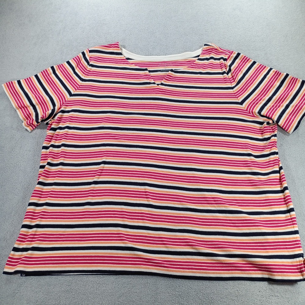 Talbots Womens Plus 3X Multi-Color Striped Split Neck Cotton Short Sleeve Tee